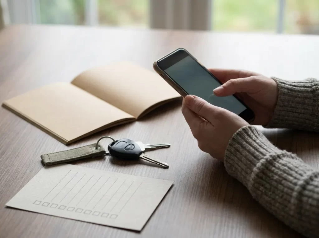 スマートフォンで口座とローン申込条件を確認する様子