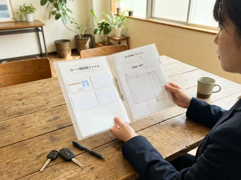 本人確認書類と見積書を透明ファイルにまとめる手元