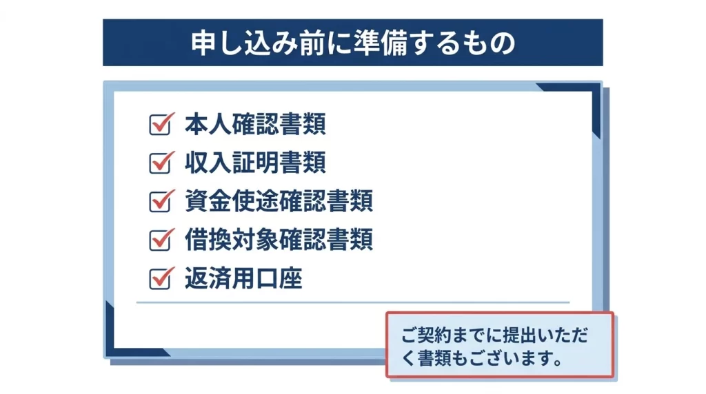 北國銀行マイカーローン申込前に準備したい本人確認書類、所得確認資料、使いみち資料、借換資料のチェックリスト